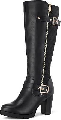 mysoft Womens Knee High Boots Chunky Block Heel Side Zipper