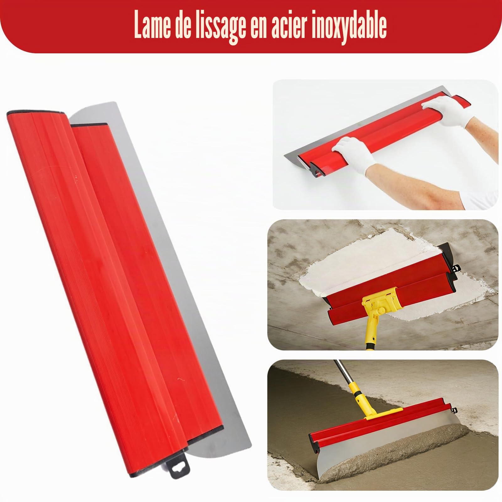 Kit plaquiste complet pour enduit et rénovation – Lame inox renforcée 60 cm avec perche télescopique 1,8 m, brosse 9”, blocs abrasifs, pour murs et plafonds