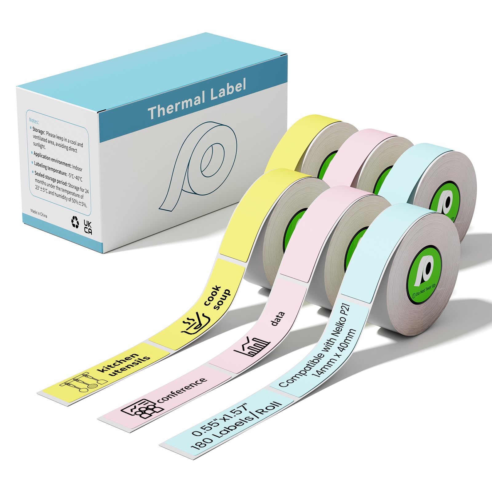 6-Rolls Blue/Yellow/Pink Replace for NELKO P21,ORGBRO X1,ORGSTA S001,NADAIIN N12,POLONO P31S Label Maker Tape,14x40mm (0.55"x1.57"), 180 Tapes/Roll,Standard Laminated Office Labeling Tape โ image 1