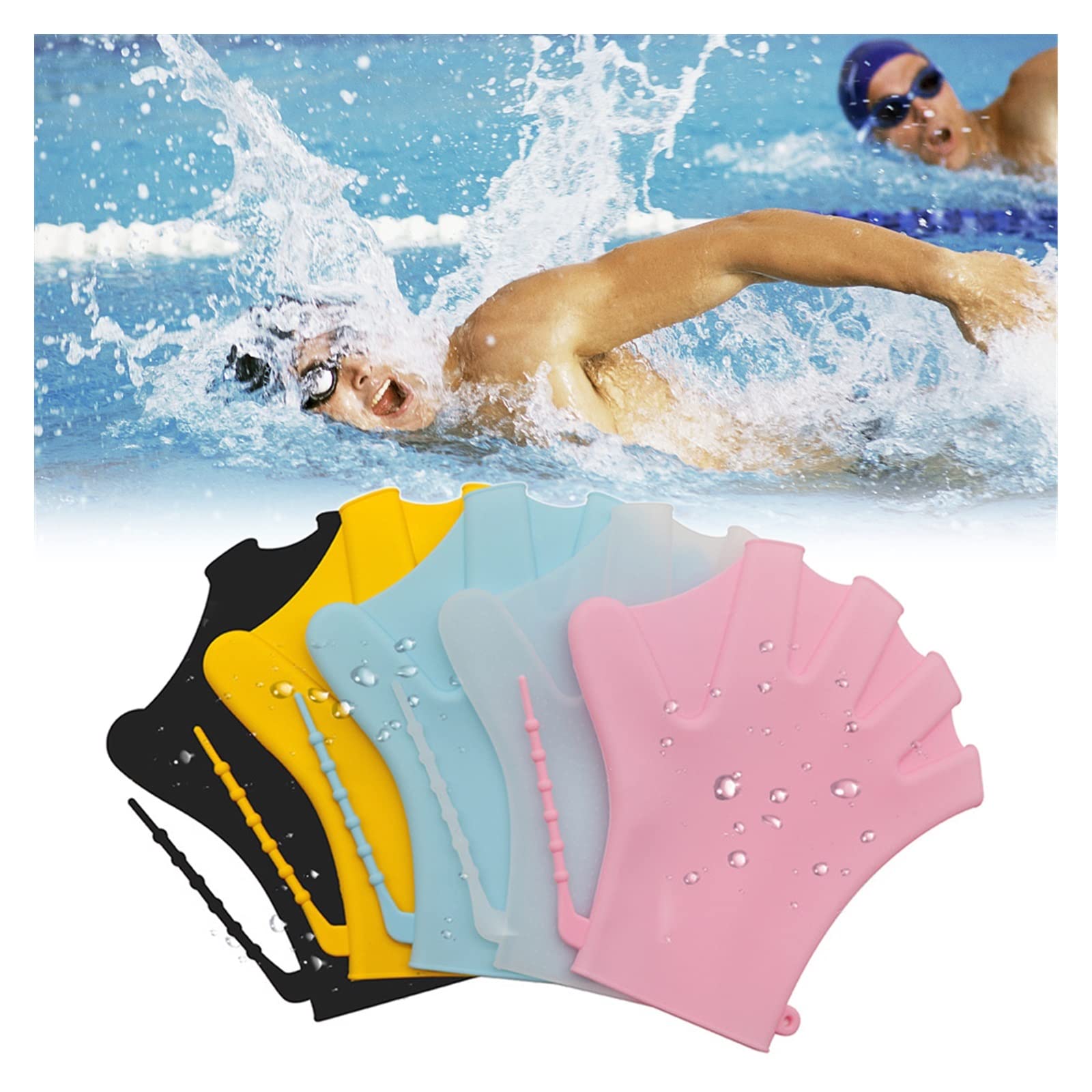 1 Paire de Gants Natation palmés, d'entraînement résistance à l'eau, plongée en Silicone, Mitaines