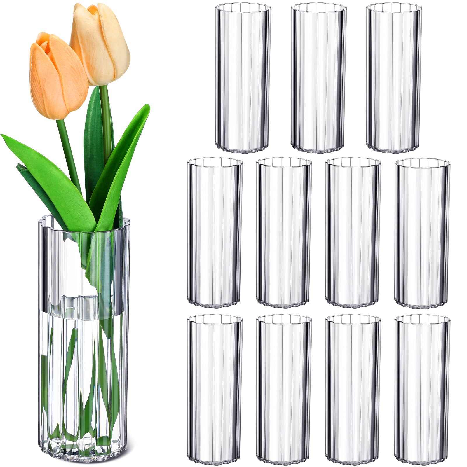 Photo 1 of Ninehaoou 12 Pcs Plastic Small Vases for Centerpieces, 5.5 Inch, Cylinder