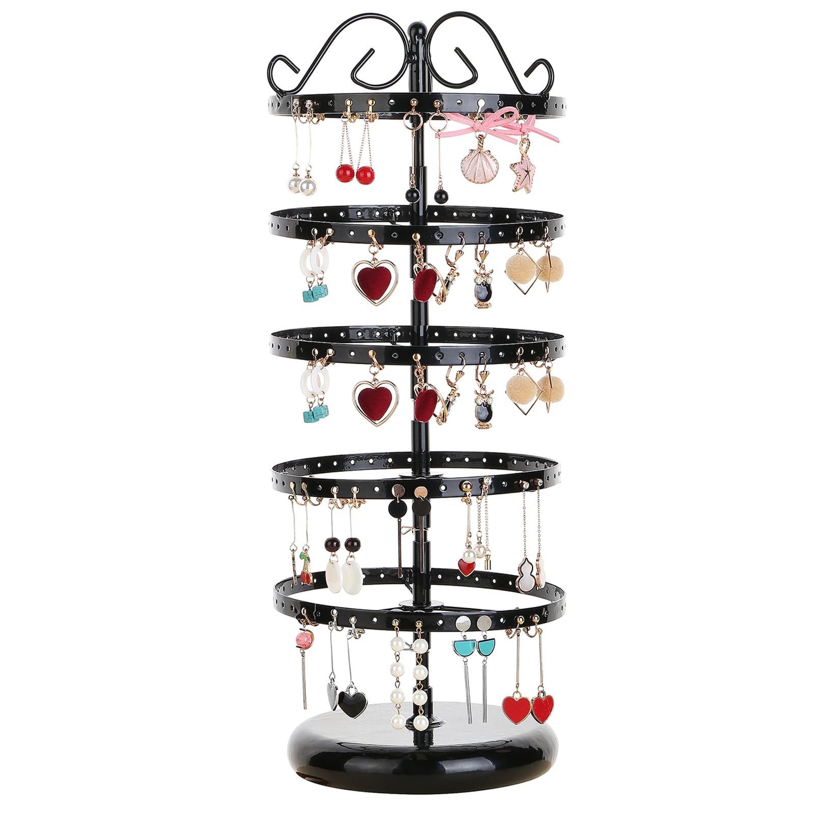 NCONCO 5 Tier Rotating Earring Holder Organizer, Adjustable Metal Jewelry Display Stand