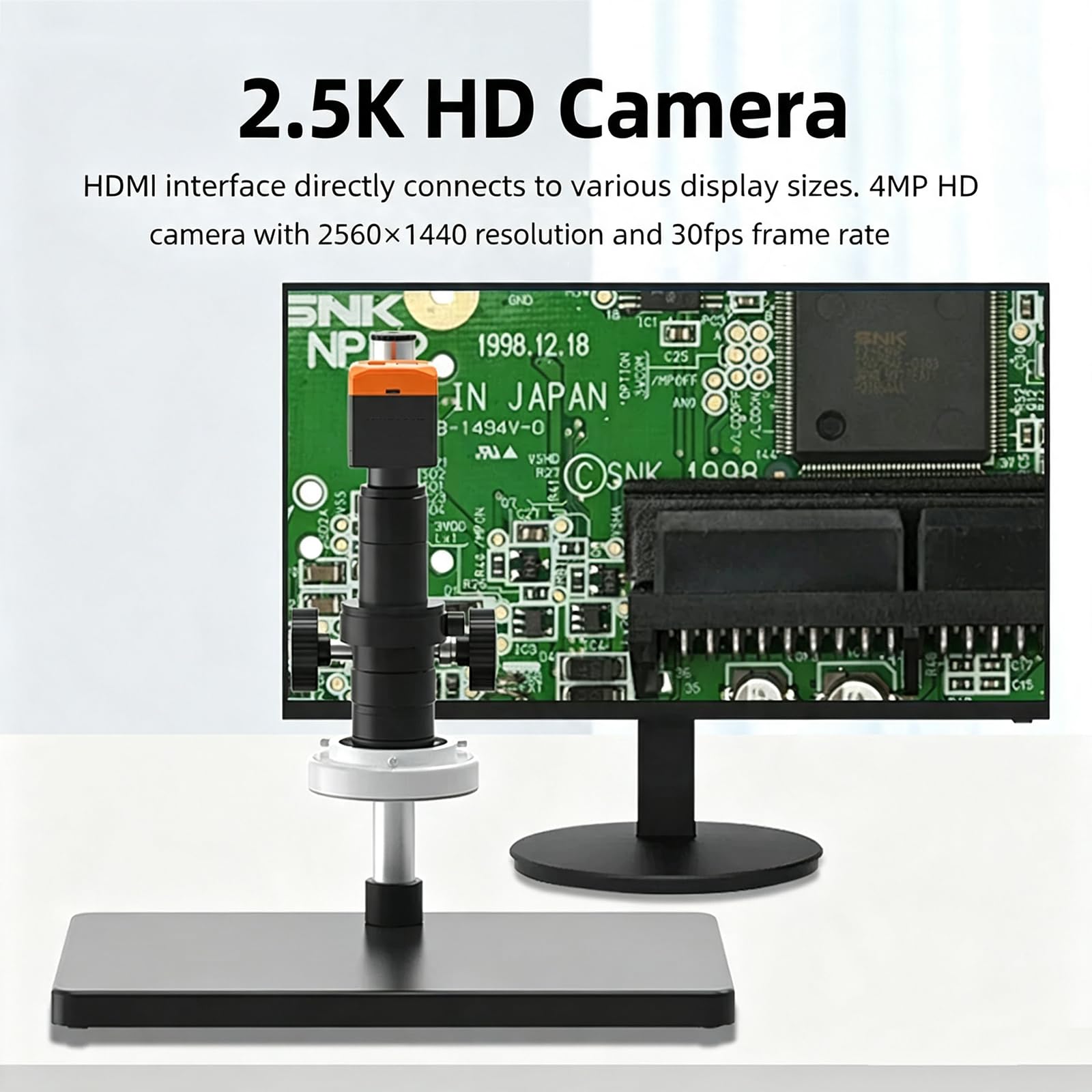 Mikroskop cyfrowy HDMI, obiektyw z ciągłym zoomem 2 MP 0,6-4,5x, z oświetleniem pierścieniowym LED, regulowany stojak, do naprawy elektroniki PCB, kontrola lutowania