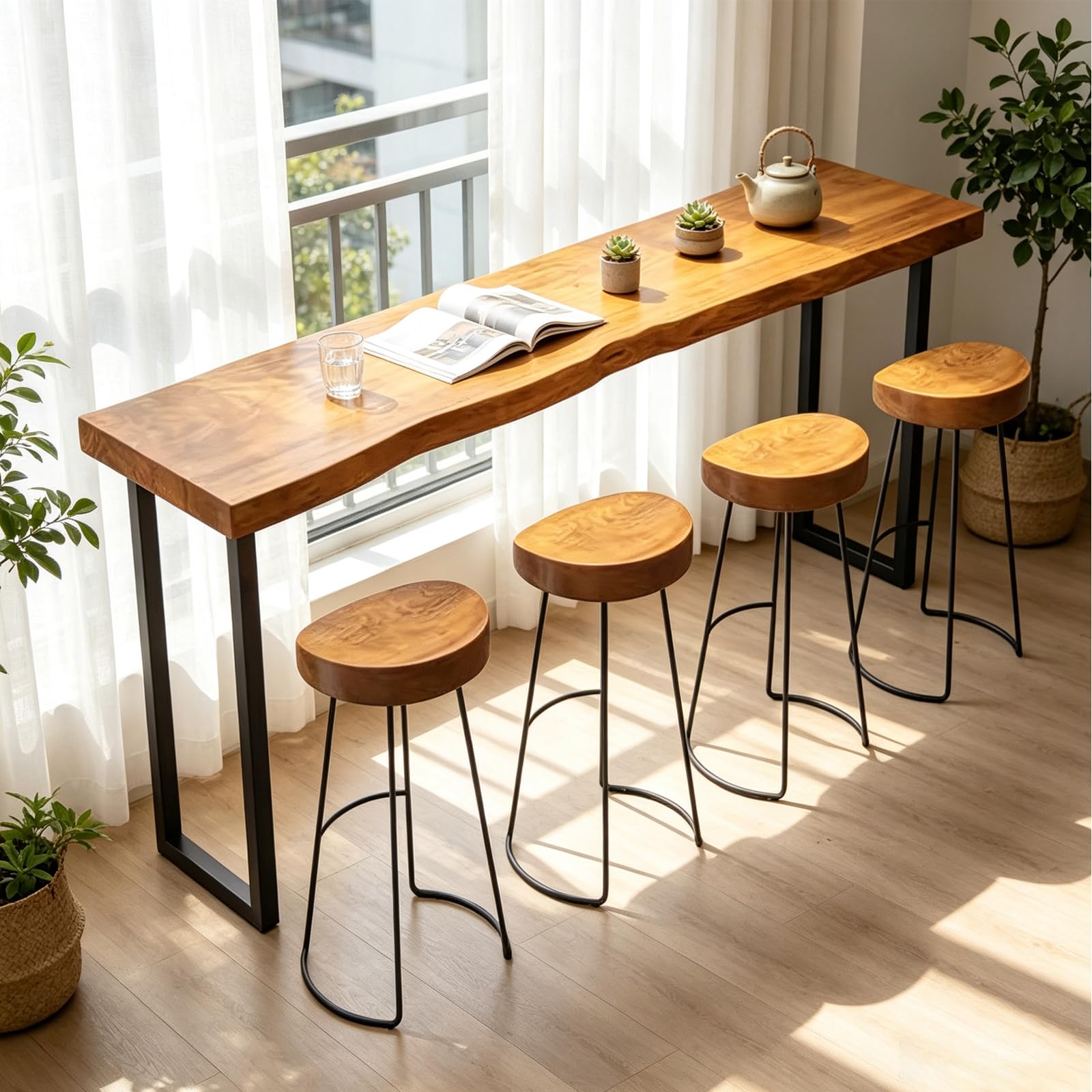 Gpbmn Bar Table,Solid Wood Long Counter Height Table, for Coffee Shop, Living Room, Party Room, Small Space, Pub, No Stool，120 * 45 * 105cm