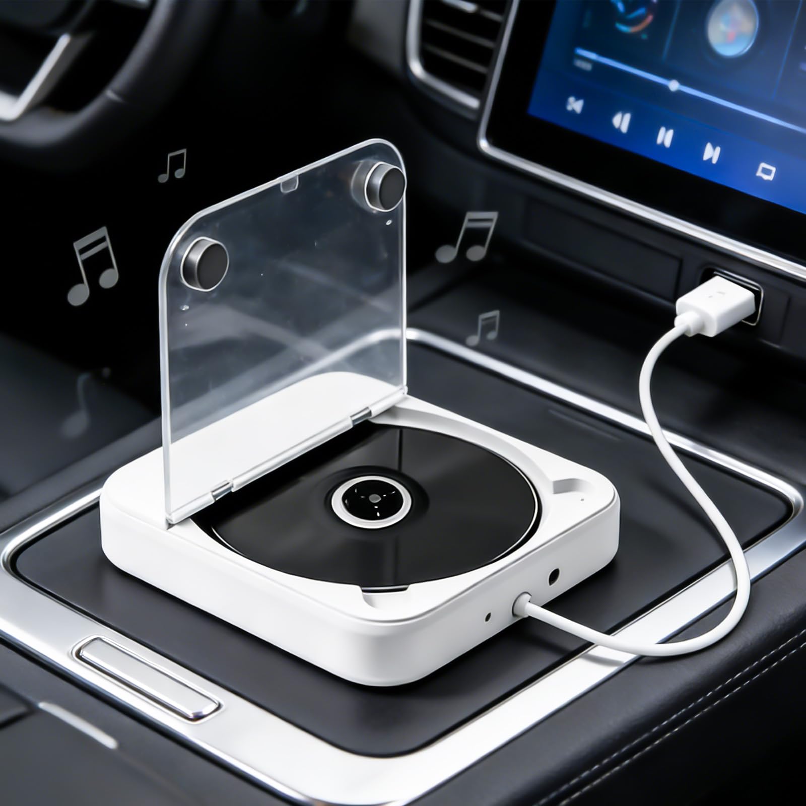 Lecteur CD universel pour voiture avec port USB/AUX, lecteur CD externe avec télécommande, compatible avec radio de voiture, lecteur CD pour véhicules, ordinateur portable, PC, téléviseur, blanc