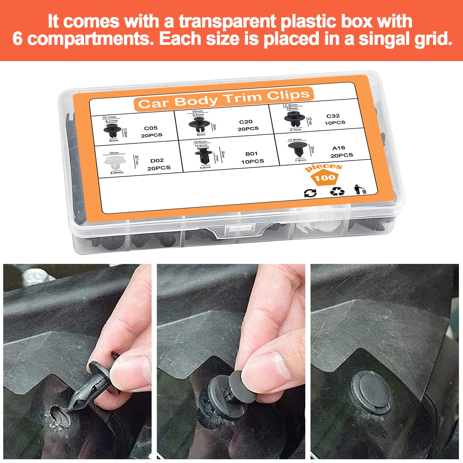 Set 190 Clip Di Fissaggio Per Auto - 6 Misure Diverse, Con Strumento Di Rimozione, Per Paraurti E Porte - Foto 10