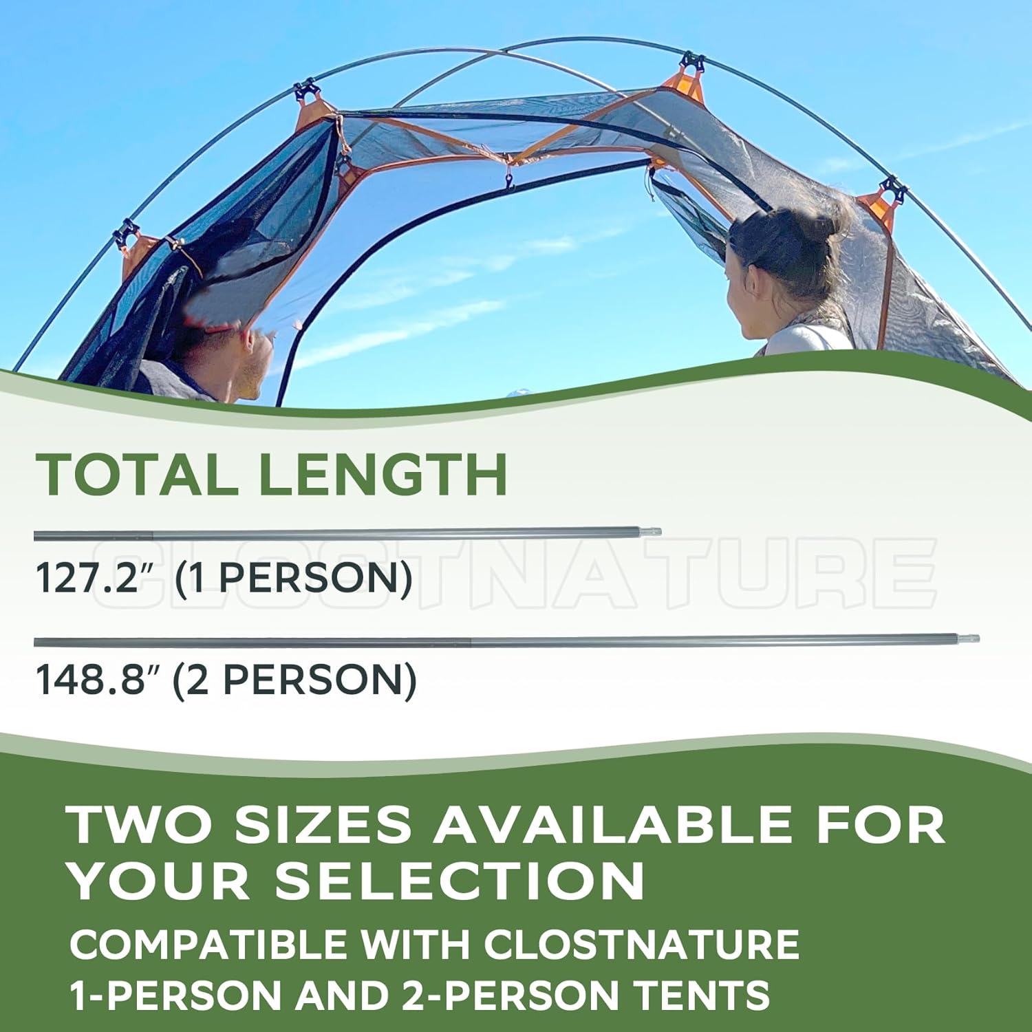 Clostnature Lightweight Backpacking Tent - 1 Person Ultralight Tent with One Tent Pole, Camping Tent with Replacement Pole for Adults, Family, Outdoor