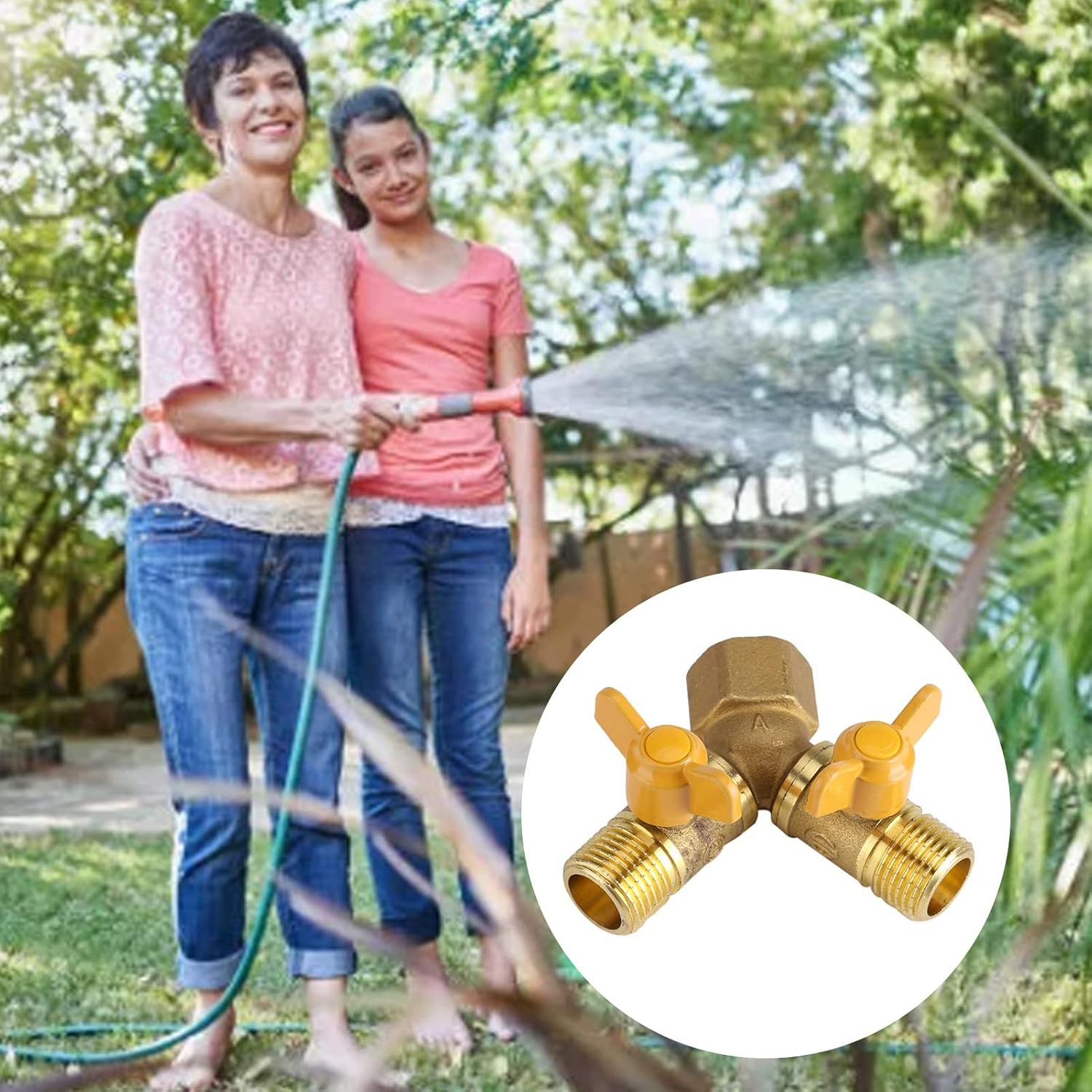 Yctze G1/2 Brass Garden Irrigation Adapter, 2 Way Double Tap Hose Connector, Dual Faucet Splitter for Efficient Watering