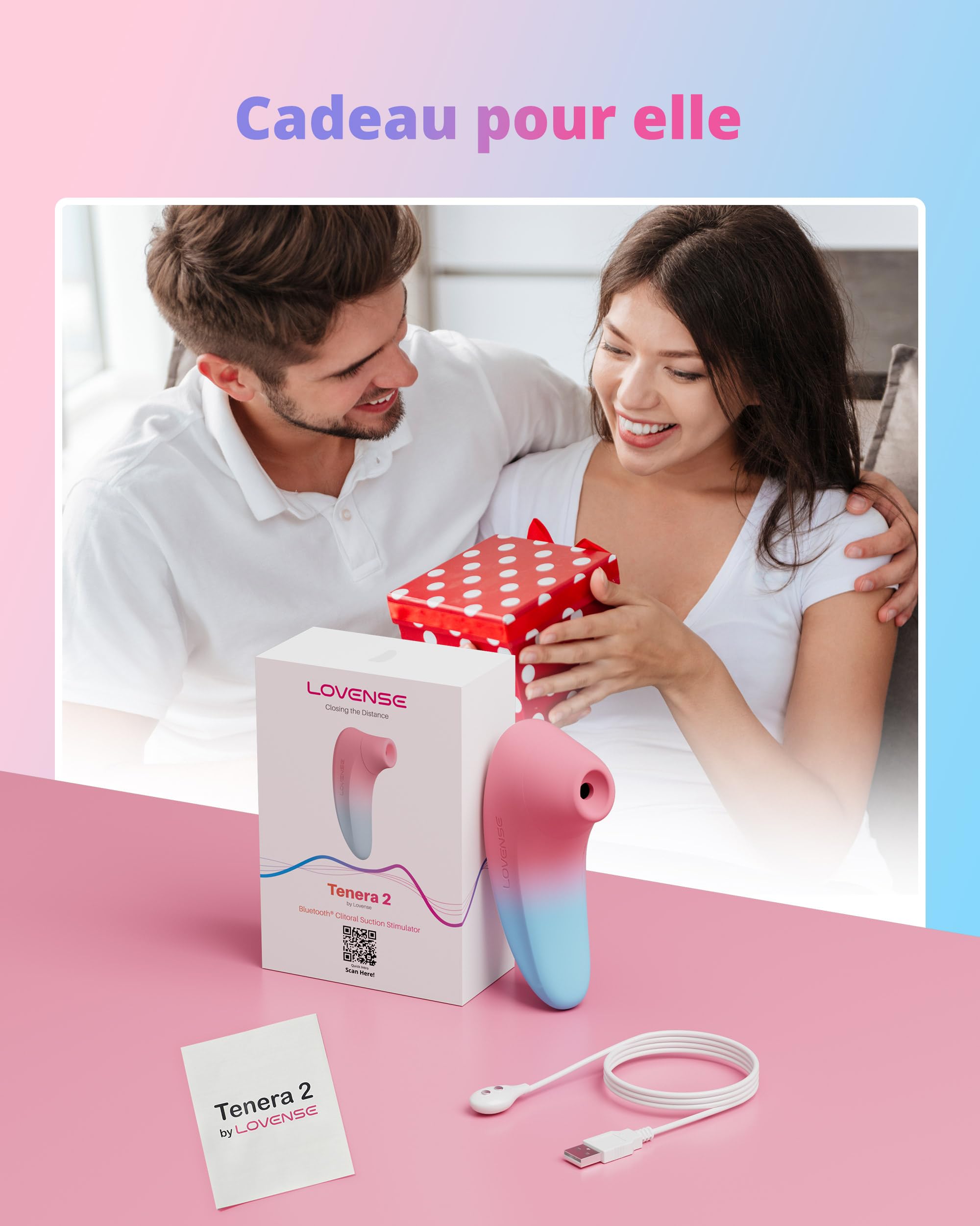 Lovense Tenera 2 Stimulateur Clitoridien à Succion Suceur de Clitoris | Vibromasseur Femme pour Couple Ondes d'Air Contrôle à Distance via Application, IPX7 Étanche, Discret, Stimulation des Tétons