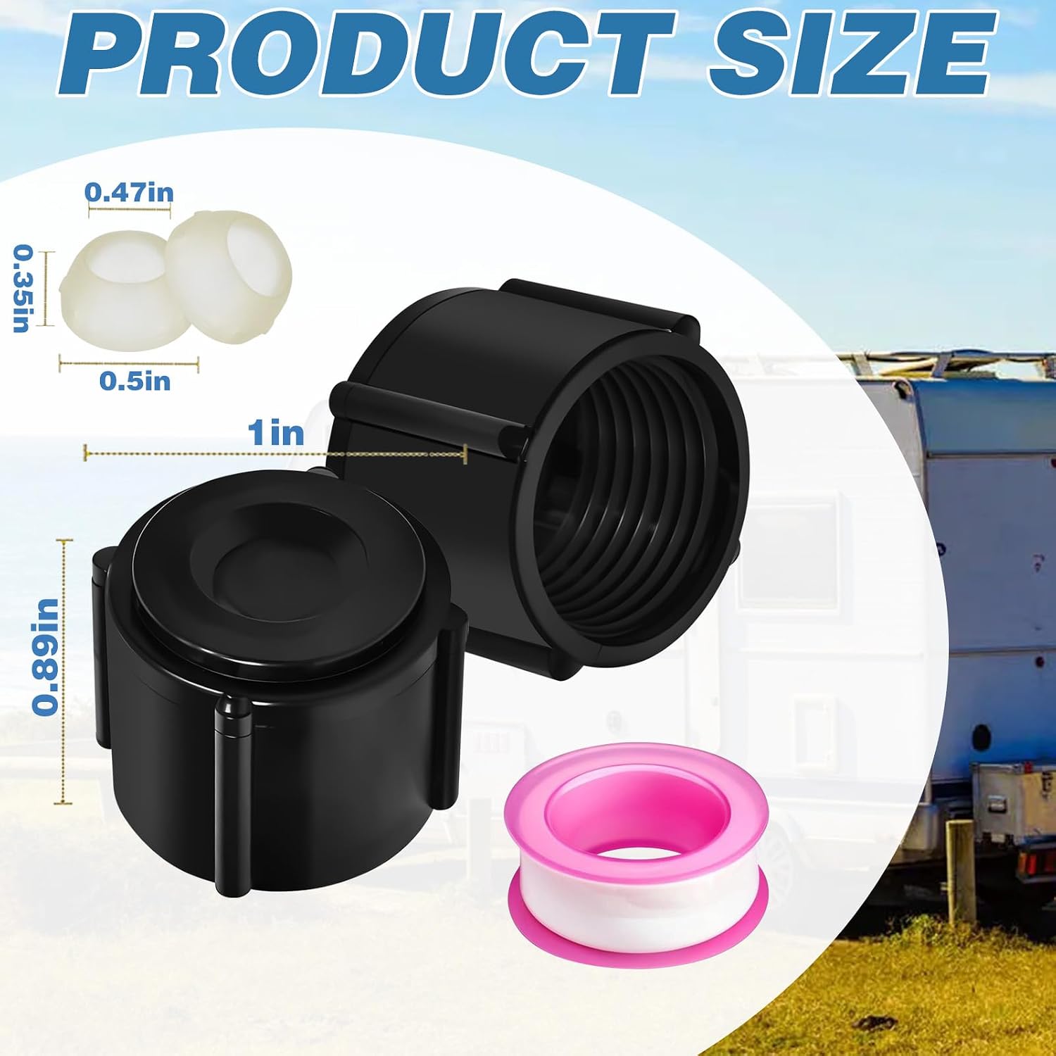 2Pcs Black Drain Cap Sealing Cover Comes with Seal and Tape, Long Service Life Good Material Suitable for Travel Trailers Rvs and Campers, Suitable for Pipe Fittings