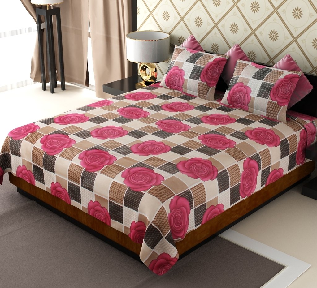 Amethyst Floral Polycotton Double Bedsheet with 2 Pillow Covers - Multicolor-image-29