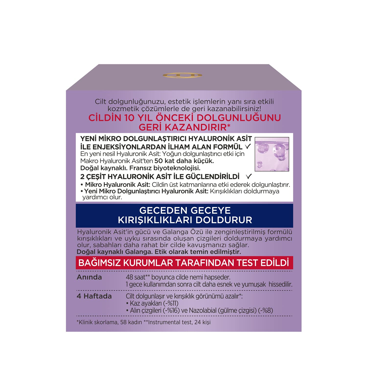 L'Oreal Paris Revitalift Filler Yoğun Dolgunlaştırıcı Hyaluronik Asit İçeren Yaşlanma Karşıtı Gece Kremi 50 ml