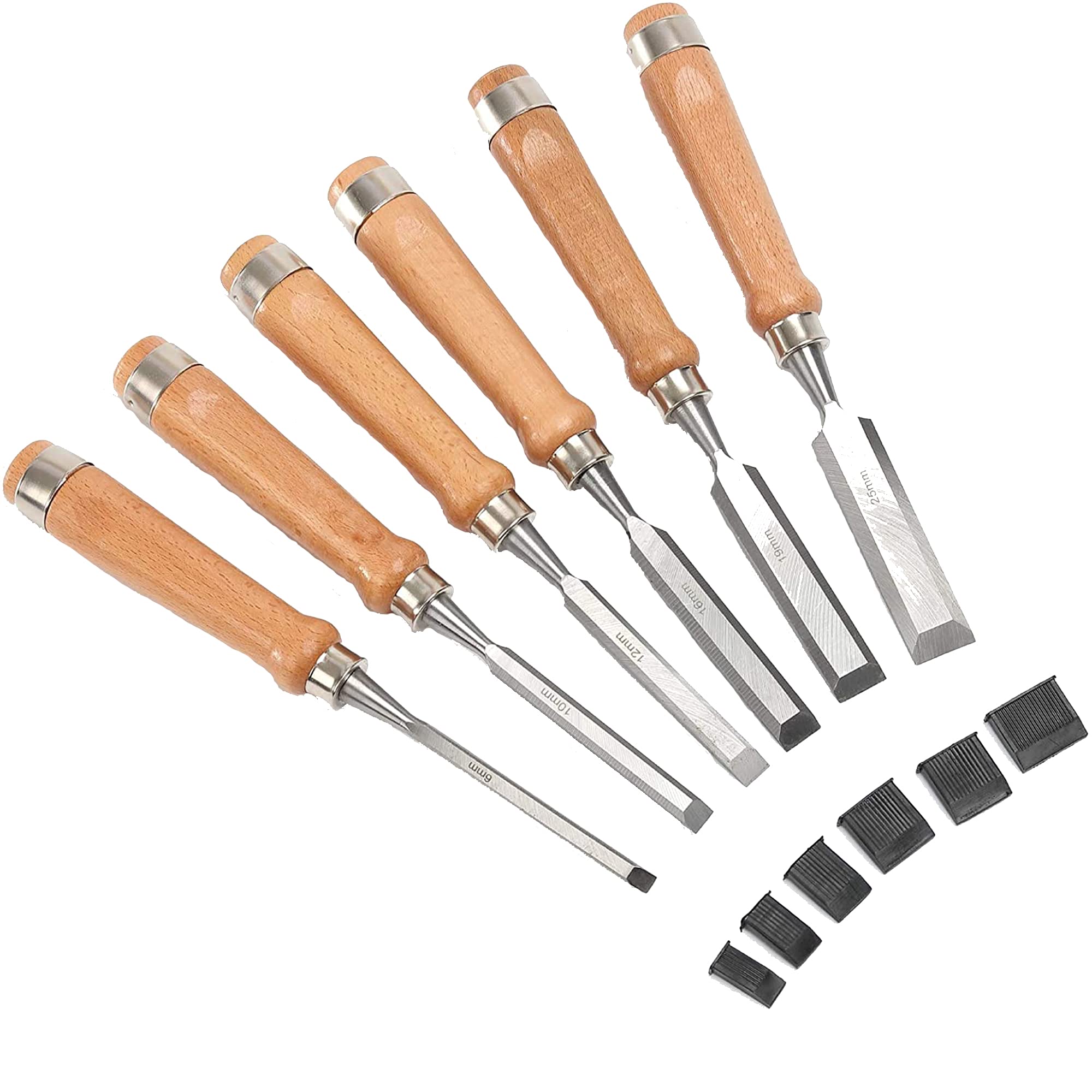 Scalpelli per Legno Set di Scalpelli per Legno 6 Scalpelli in Acciaio Cromo Vanadio per la Lavorazione del Legno (6,10, 12, 16, 18, 24mm) Adatti per Falegnami Intagliatori Artisti