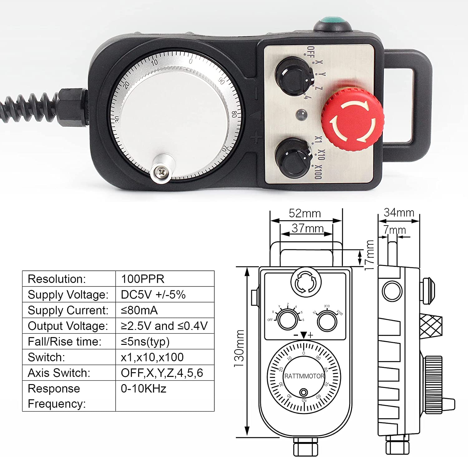 RATTMMOTOR Système de contrôle cnc 4 axes, DDCS V4.1 Hors ligne Motion Controller PLC avec 100PPR Flyer Interrupteur d'urgence pour moteur pas-à-pas/servomoteur