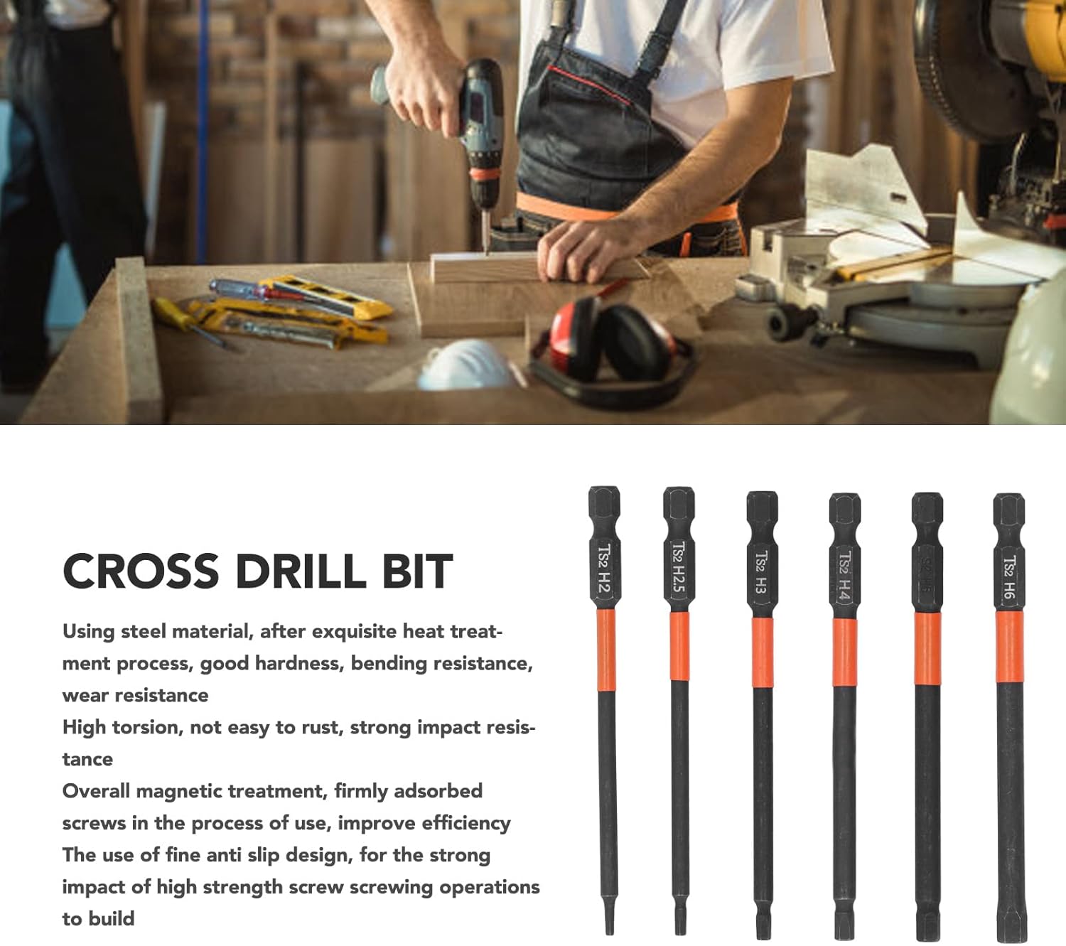 Industrial Electric Screwdriver Drill Bit Set, 6 Pieces Cross Drill Bits for Efficient Repairs and Assembly