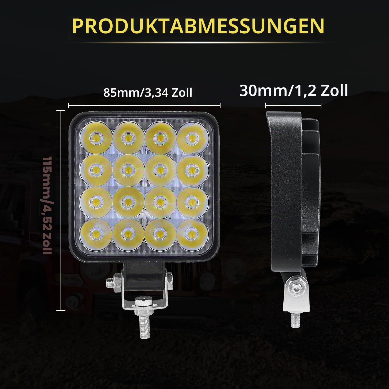 PICAA Mini LED Arbeitsscheinwerfer, 10 Stücke 3.3 Zoll 48W 12V 24V 6000K Weiß Led Nebelscheinwerfer für Auto Offroad 4X4 Traktor LKW