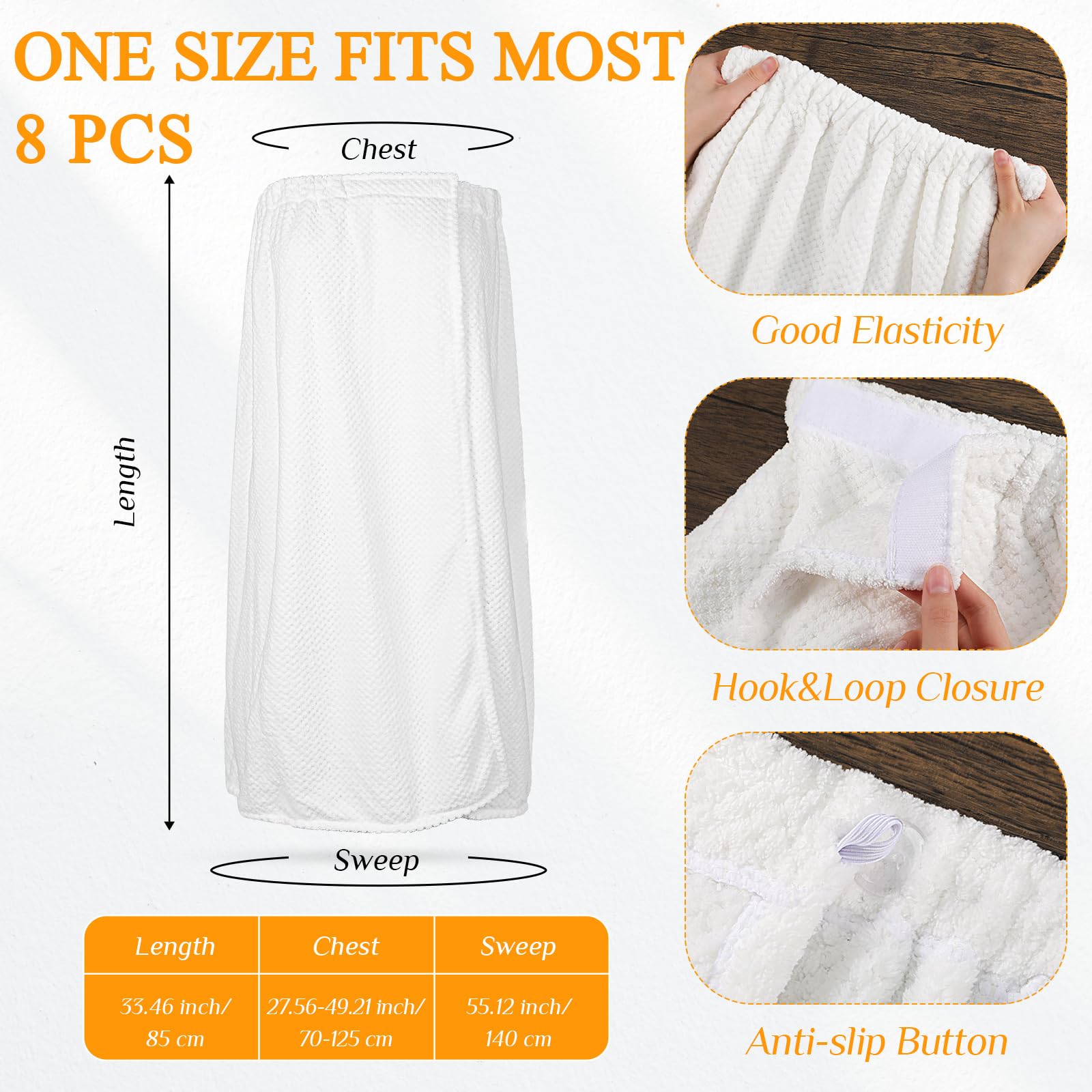Tigeen 8 batas de gofre para mujer, toalla envolvente con cierre ajustable y parte superior elástica, bata ligera para spa, Blanco, Talla única