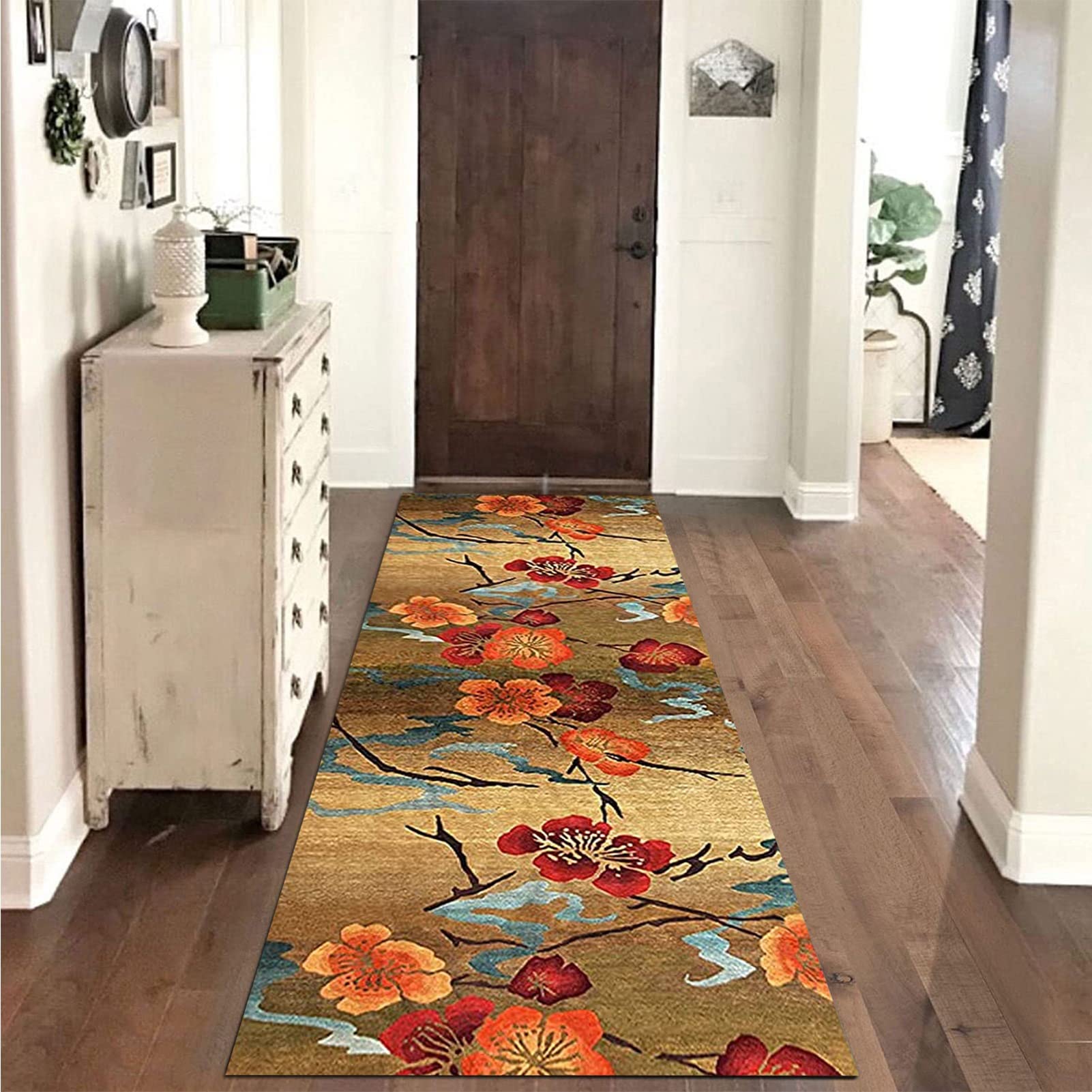 YUEAENK Zeer lange gangloper, smalle tapijten, 50 x 350 cm, rubberen achterkant, antislip, machinewasbaar, zeer lange gangloper, smalle tapijten, robuuste entreemat, keukenlopers