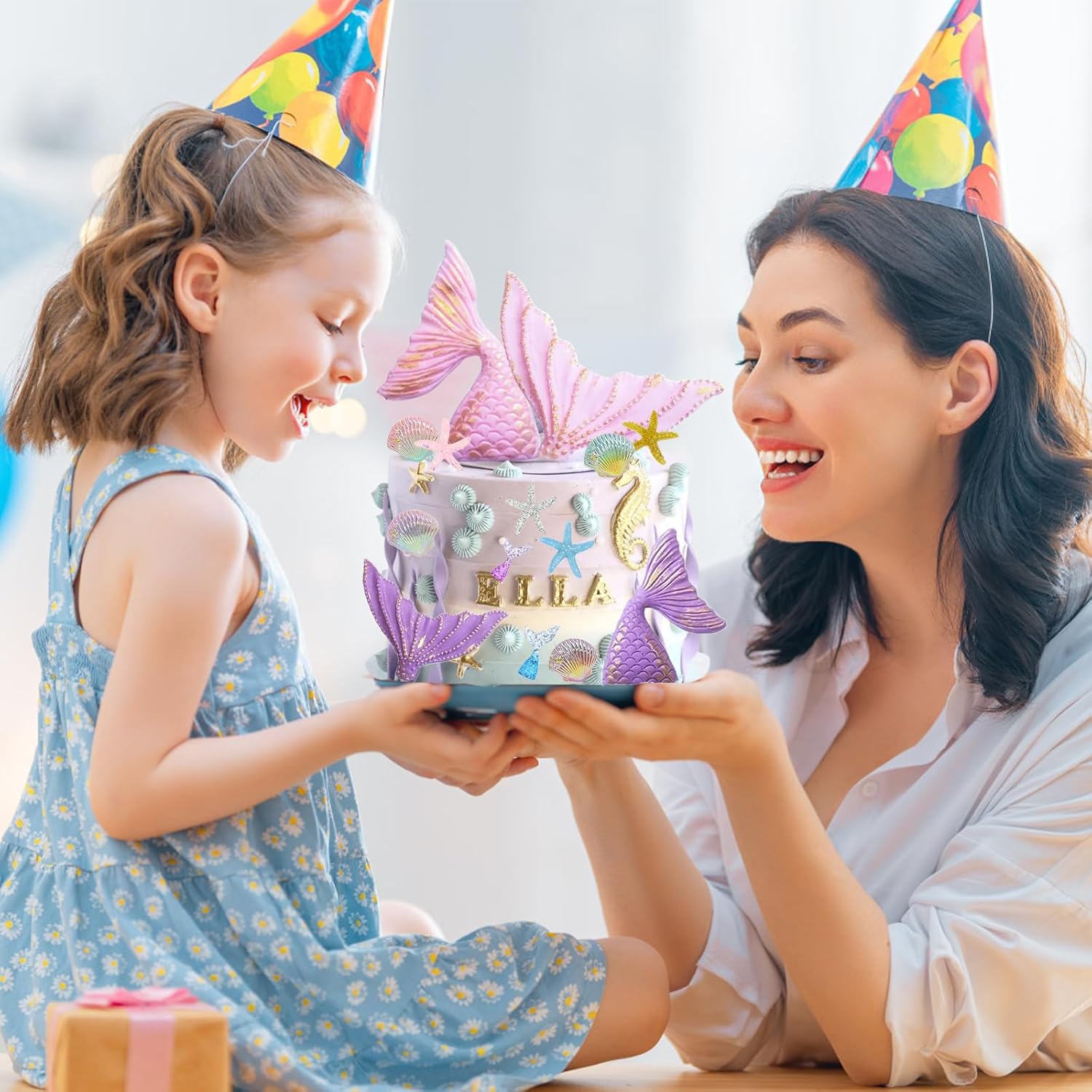 18 Pcs Mermaid Tail Cake Topper Mermaid Cake Decorations Starfish Seashells Under the Sea Cake Decorations for Birthday Party Baby Shower - Image 5