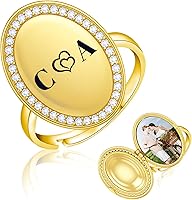 Vista 1 de SUPHELPU Anillo con medallón ovalado para mujer, anillos personalizados grabados con foto y nombre, regalos personalizados para Navidad y memorial