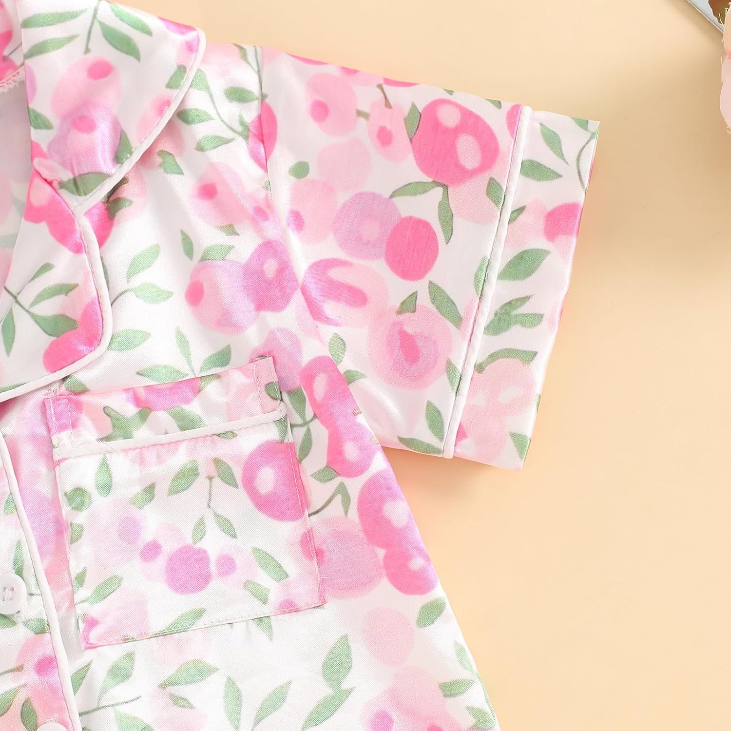 Toddler Girl Floral Pajamas Set Short Sleeve Button Down Shirt And Shorts 2Pcs Kids Pjs Loungewear - Image 6