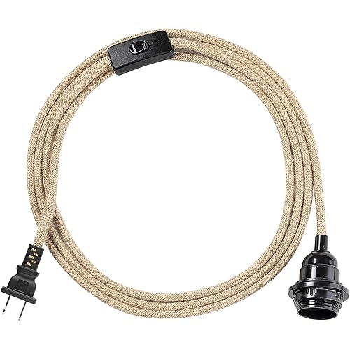 9.8ft Plug in Hanging Light Fixture,Pendant Light Cord with Switch Plug in Vintage Hanging Lamp Cord with Twisted Hemp Rope Pendant Lamps Socket E26 for Farmhouse Living Room Bedroom Cable DIY