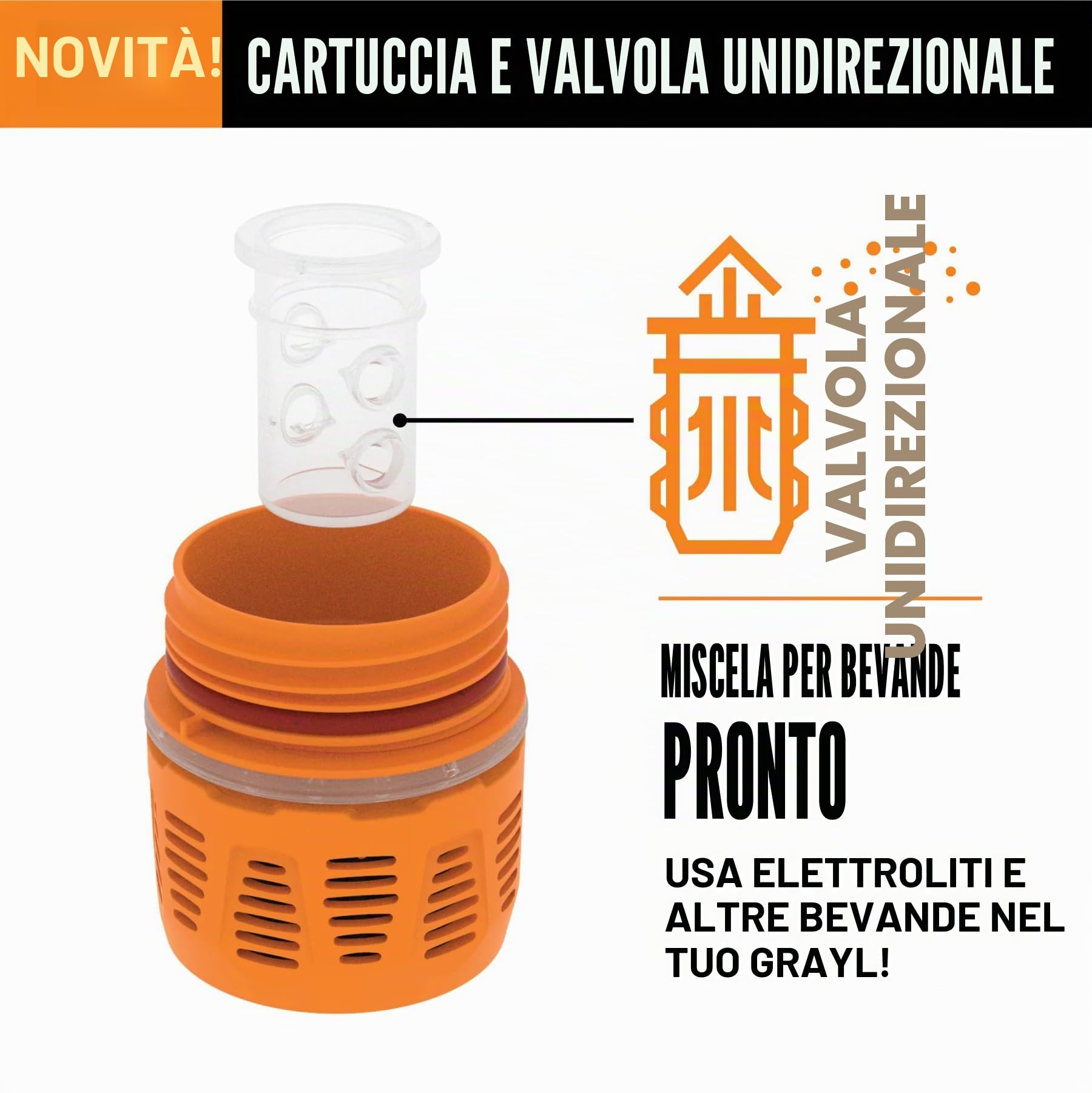 GRAYL UltraPress 500 ml, filtro acqua potabile, elimina il 99,99% di batteri e virus, perfetto per campeggio, sopravvivenza e viaggi (Camp Black)