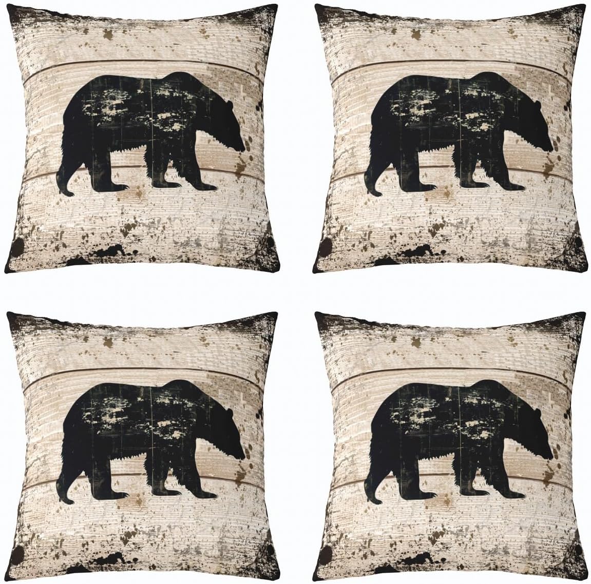 Feelyou Bear Pillow Covers 18x18 Set of 4 Wild Animal Decorative Throw Pillow Covers Cases Home Decor Rustic Cabin Country Black Beige Nature Wildlife Bear Camper Cushion Case for Couch Sofa Outdoor