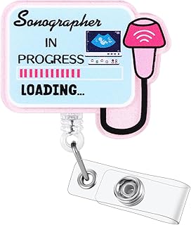 Sonographer in Progress Funny Ultrasound Tech Nurse Badge Reel, Cute Retractable ID Card Sonography Badge Holder, Name Tag Badge Clip for RN LPN CNA MSN Maternity Nurse Nursing Student Medical Workers