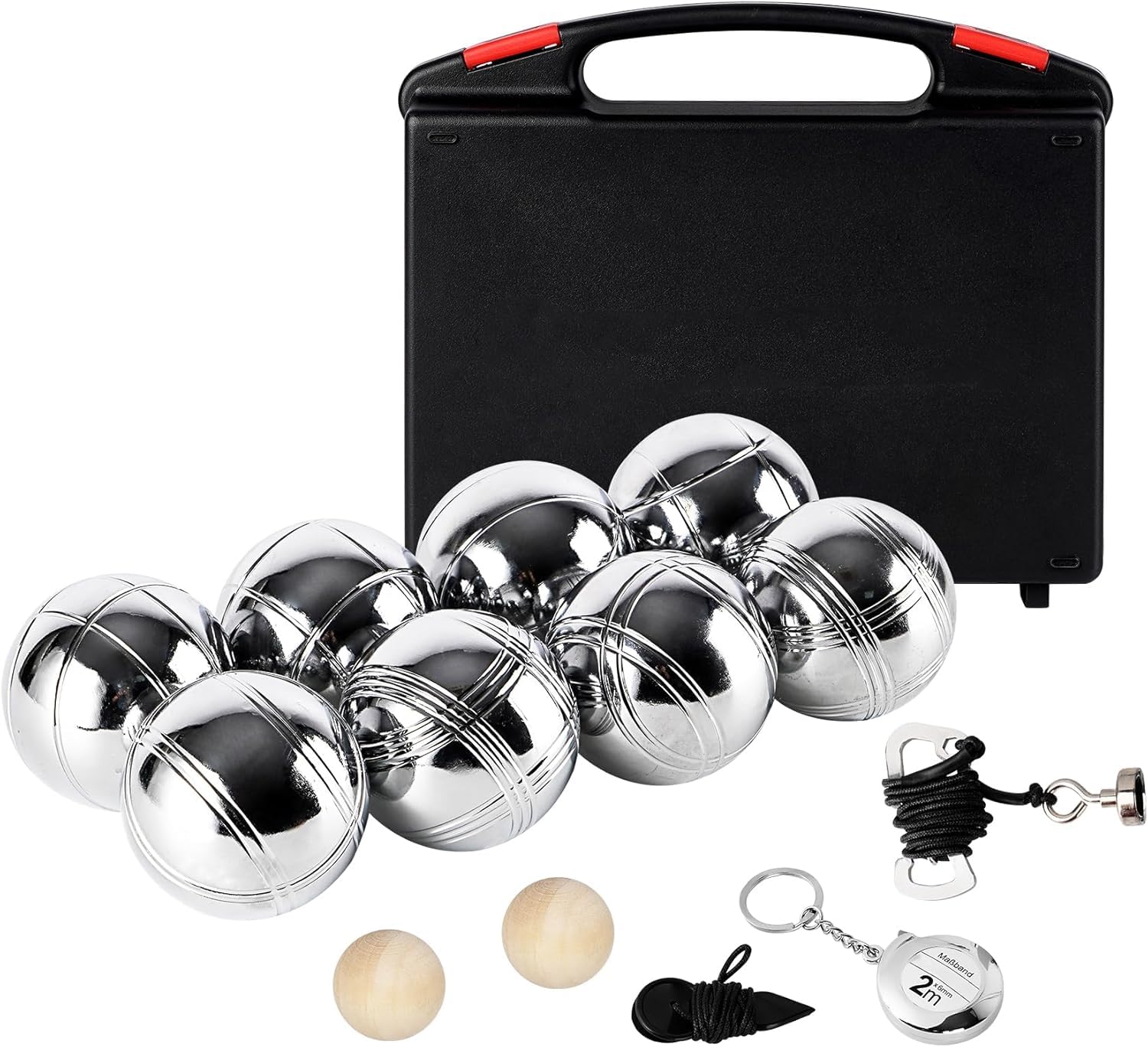 Boule Set 6/8 Metallkugeln mit Hartschalenkoffer–Petanque & Boccia Spiel mit Zielkugel, Abstandsmesser & Tragetasche, Outdoor Gartenspiel für Erwachsene, Camping & Familie