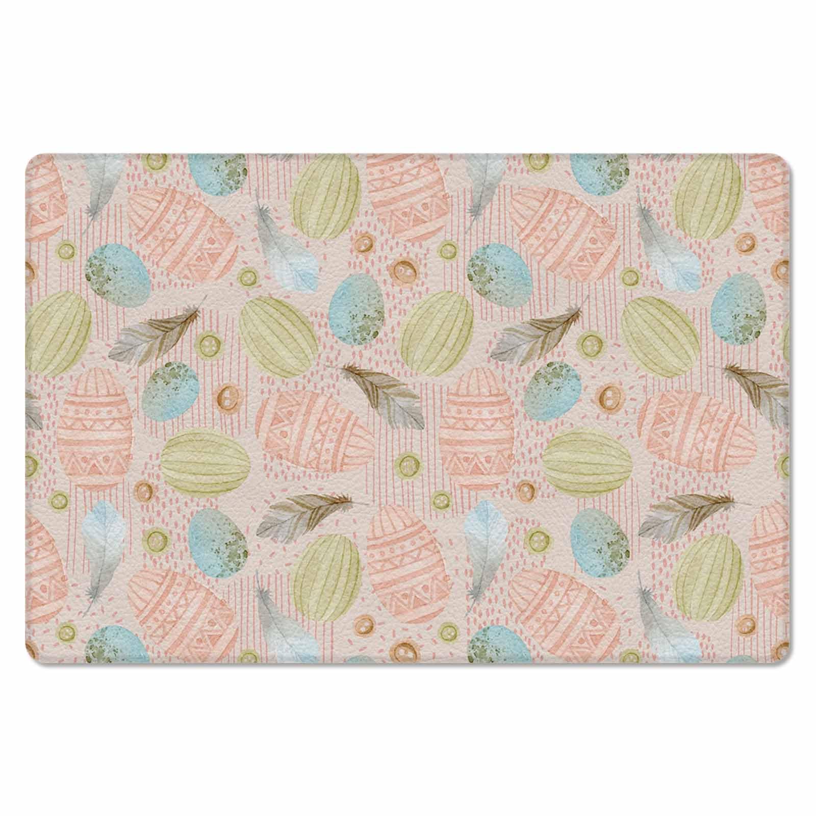 Bohemia Easter Eggs Kitchen Bath Door Mat Cushioned Runner Rug,Washable Welcome Floor Sink Antifatigue Mat,Waterproof & Non-Slip Comfort Standing Doormat,Modern Geometric Abstract Feather 20