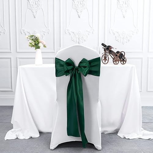 Miniatura 6 de Lykoow Bandas de satén verde oscuro, 60 piezas para silla, diseño de lazo decorativo, para boda, recepción, fiesta, hotel, decoración del hogar,
