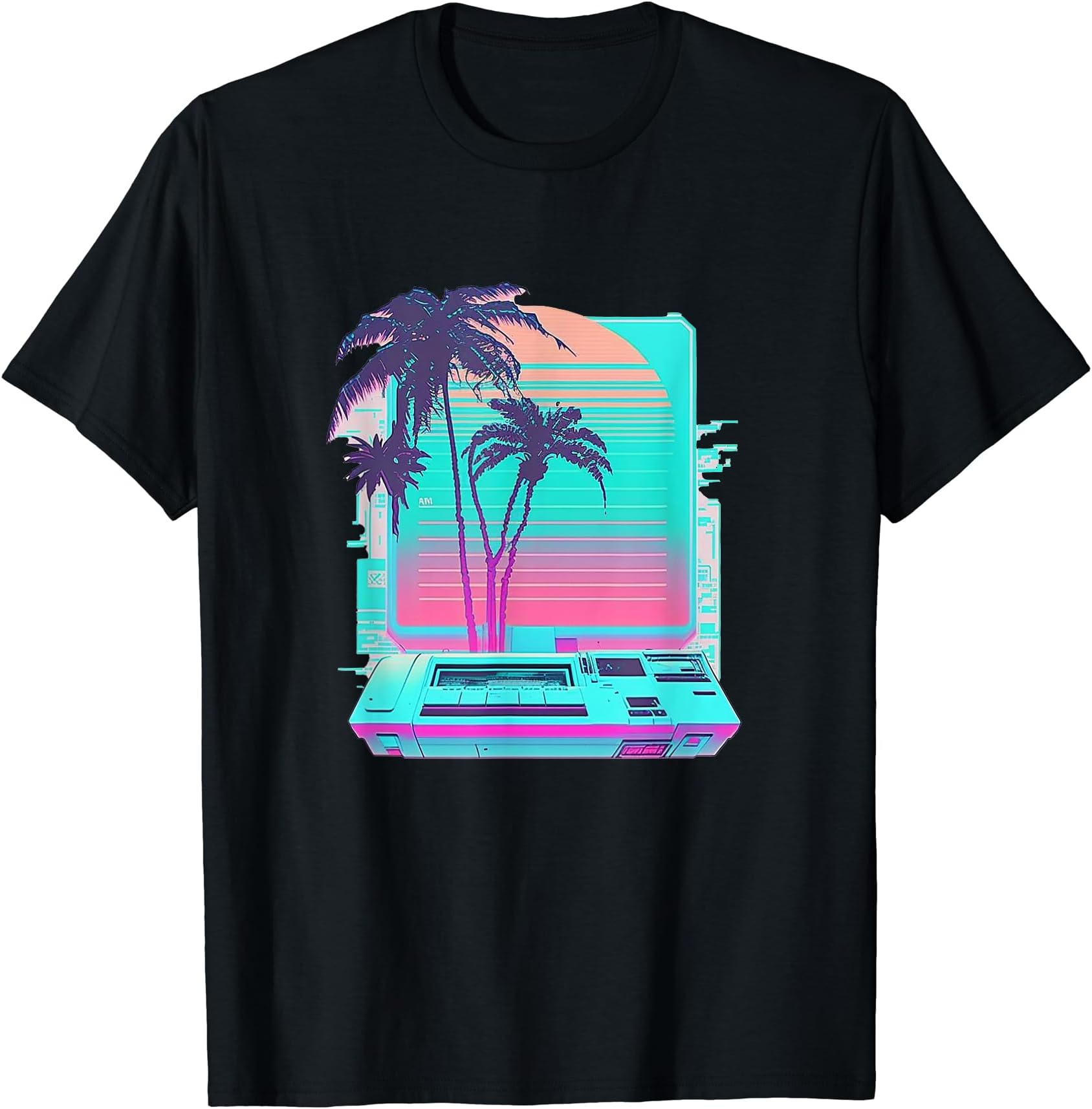 Vaperwave Aesthetic Glitch Palm Tree Retrowave Synthwave T-Shirt