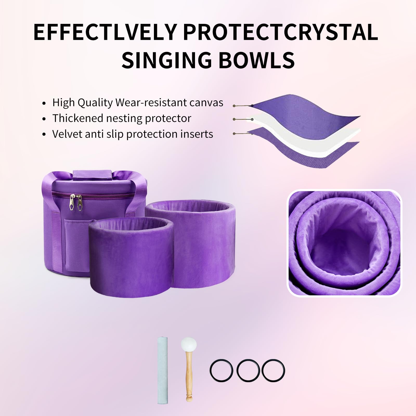 Hye-eun Set di 3 campane tibetane in cristallo, 432 Hz, bianco, 6-10 pollici, B, G, E, con borsa per la meditazione, lo yoga, la musicoterapia e la guarigione del suono