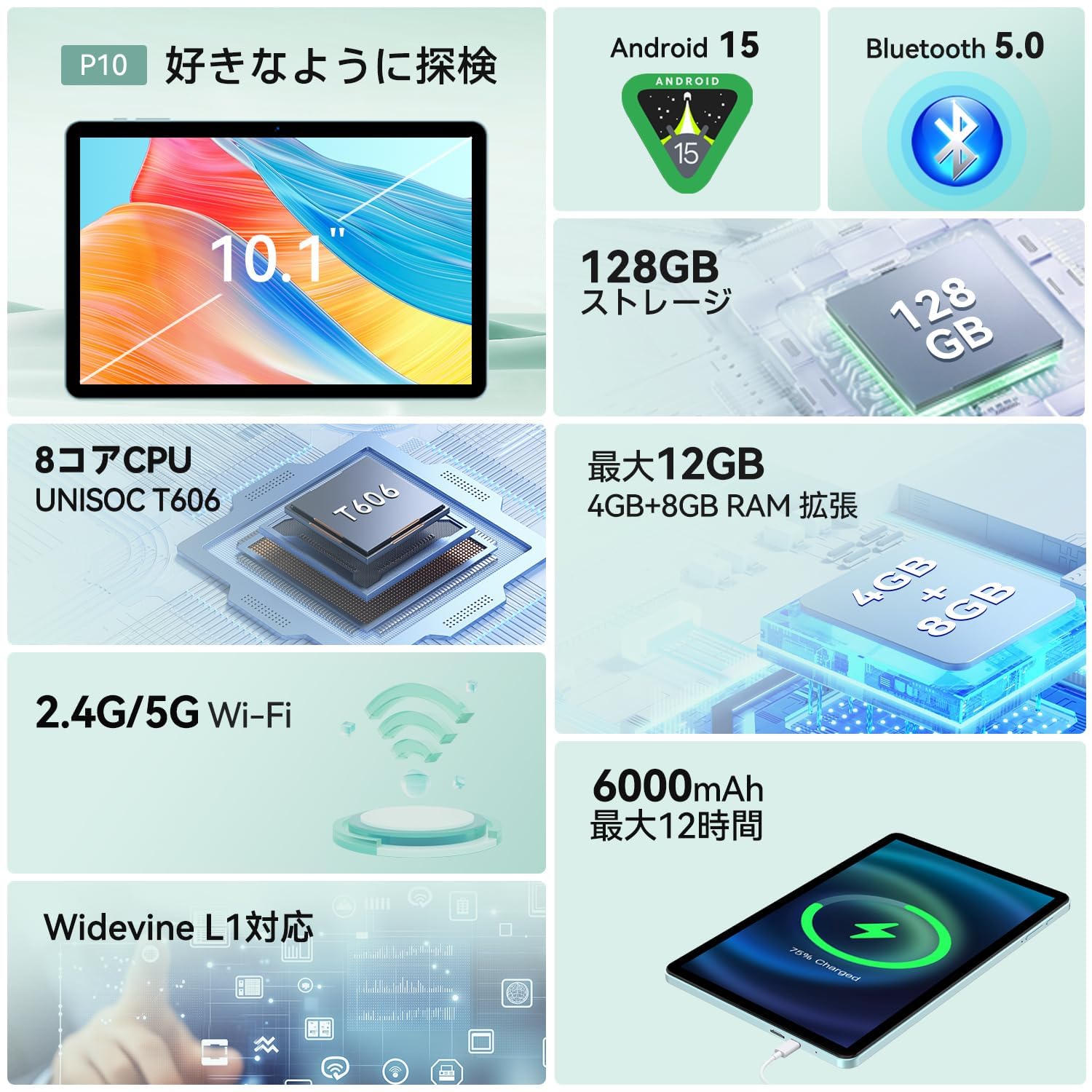 Amazon.co.jp: タブレットpc android15 10インチ 2025最新 wi-fiモデル