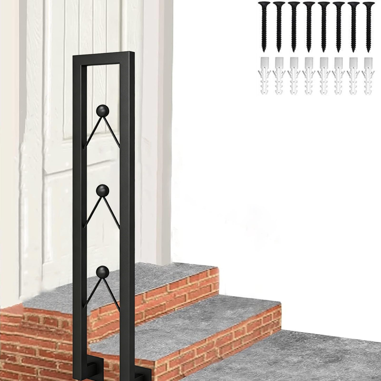 Wall Mounted Railing Fits 1 Step Porch Deck, U-Shaped Wrought Iron Banister Handrail for Villa Loft Garden Outdoor Steps, Black(90cm/35in)
