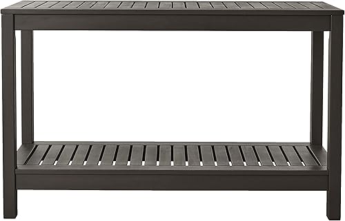 Miniatura 5 de Cambridge Casual Mesa consola al aire libre de madera maciza con acabado marrón oscuro, mesa decorativa duradera y elegante para patio, terraza,