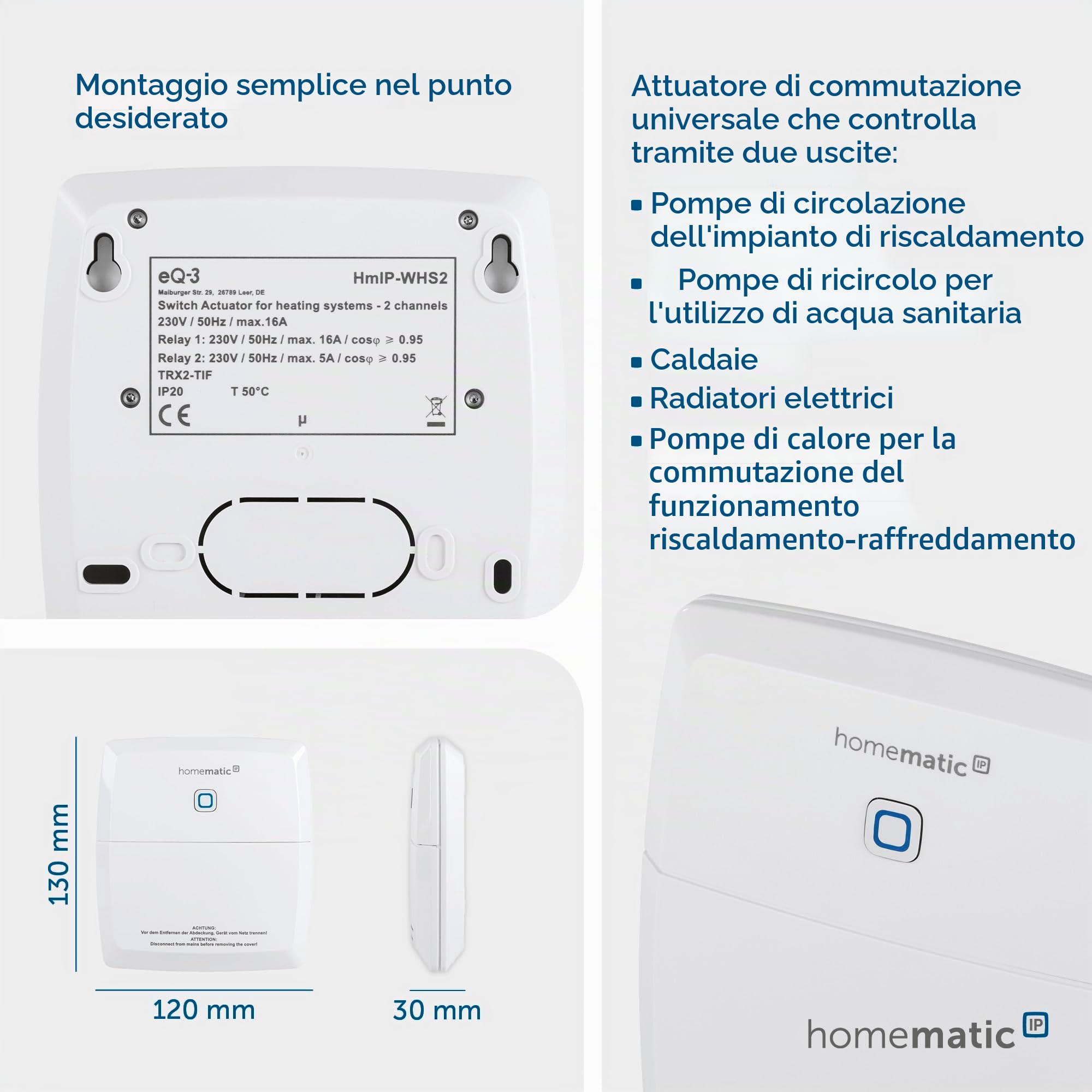 HomeMatic IP 150842 A0 attuatore per impianti di riscaldamento – 2 volte, 3680 W, 230 V