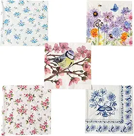 Kit 5 Guardanapos para Decoupage e Artesanato em Papel Estampado - Modelos Variados