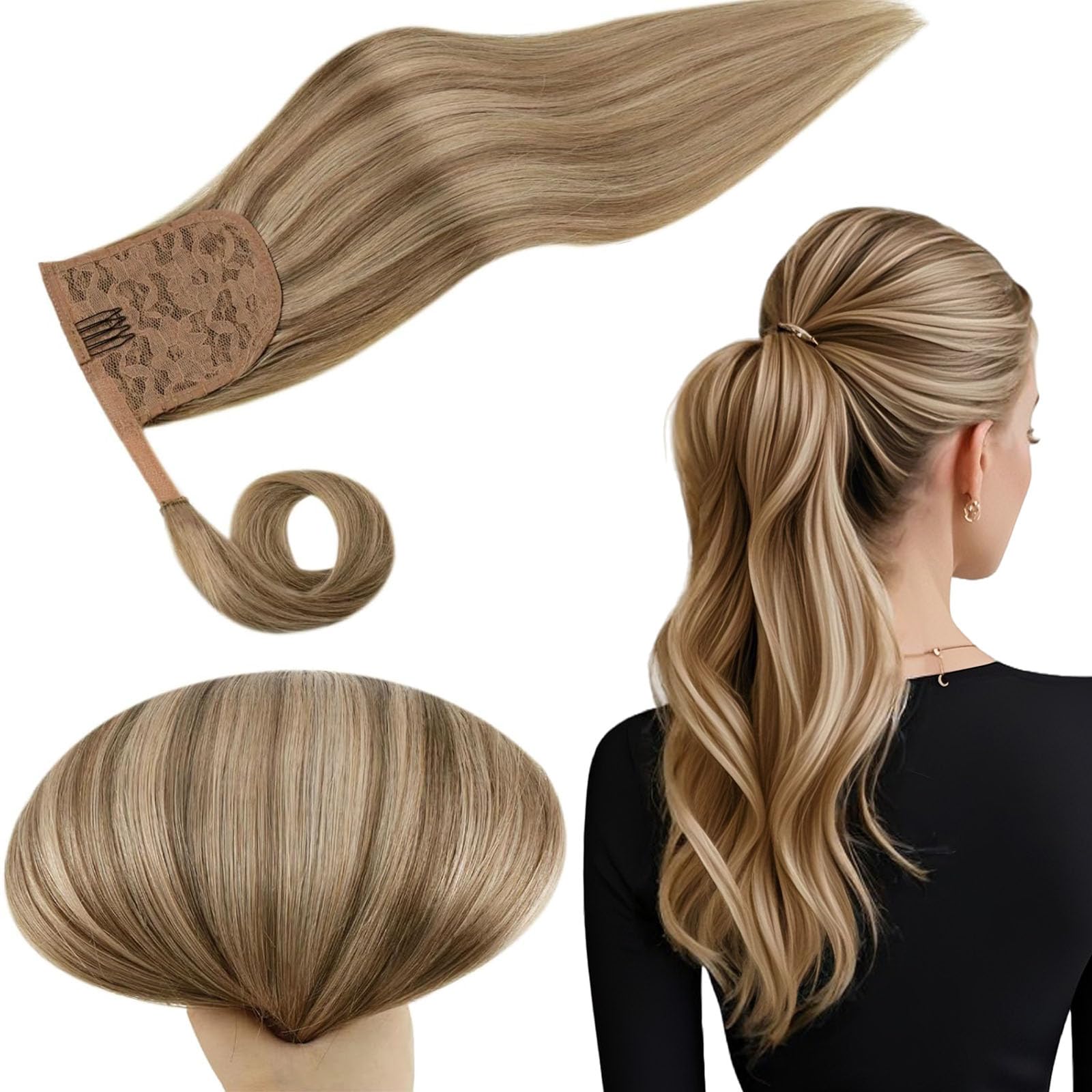 RUNATURE Echthaar Zopf Echte Haare Ponytail Extensions Echthaar Haar Pferdeschwanz Extensions Echthaar