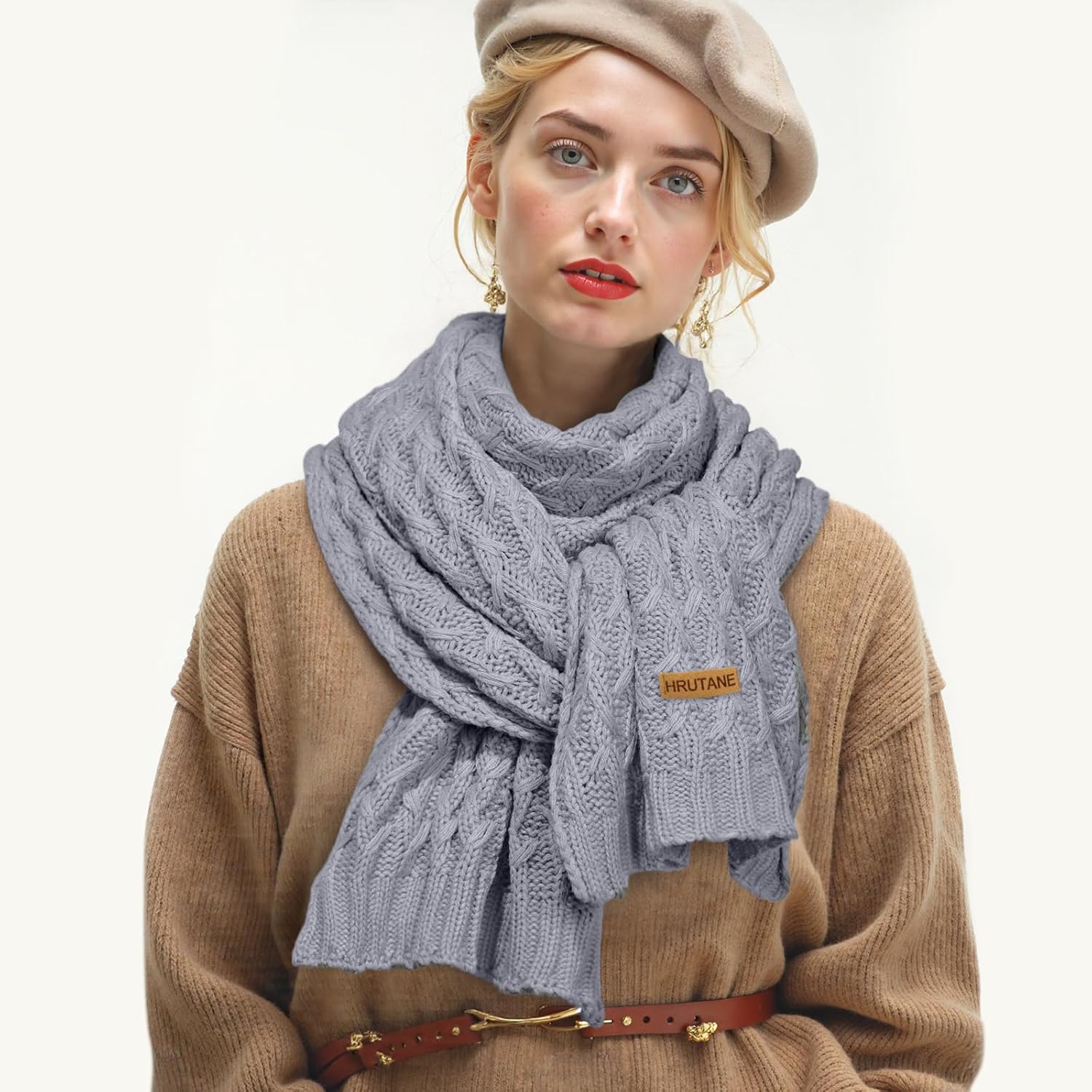 Winter Scarf for Women, Chunky Ribbed Knit Soft Long Wrap Cold Weather Stocking Stuffers Thick Warm Large Scarves - Image 4