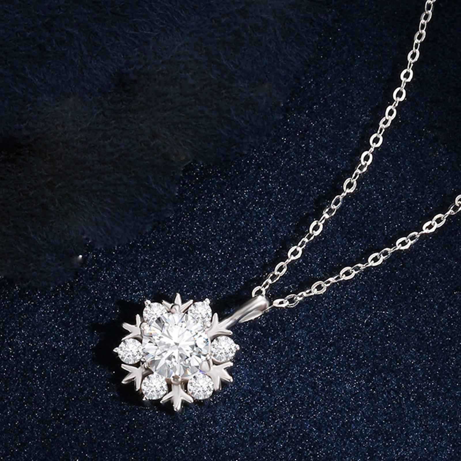 Collana Moissanite Donna, Collana Lunga Elegante Ciondolo Catenina Gioielli Oro Bianco 9K/14K/18K Fiocco di Neve 40+5cm