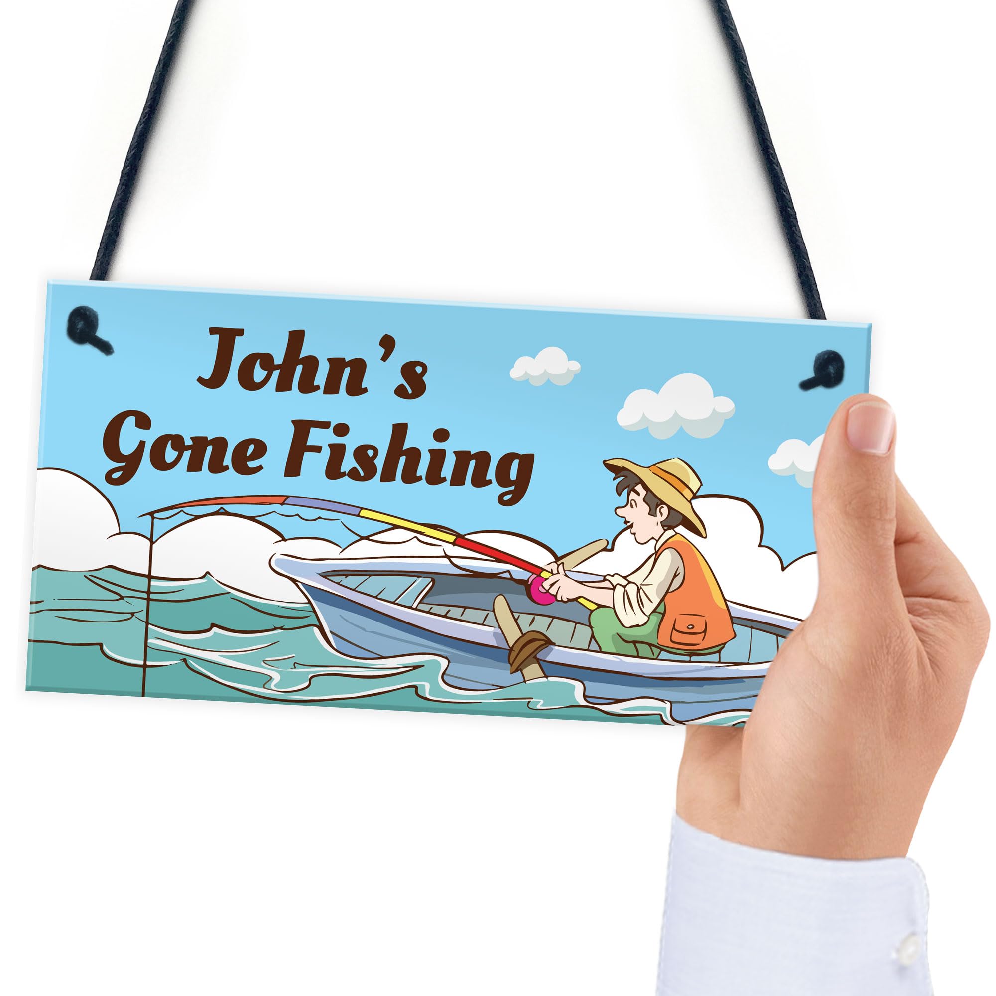 Red Ocean Personalised GONE FISHING Sign Hanging Door Wall Shed Man Cave Garage Sign Gift For Him Fisherman Sign Fishing Gift