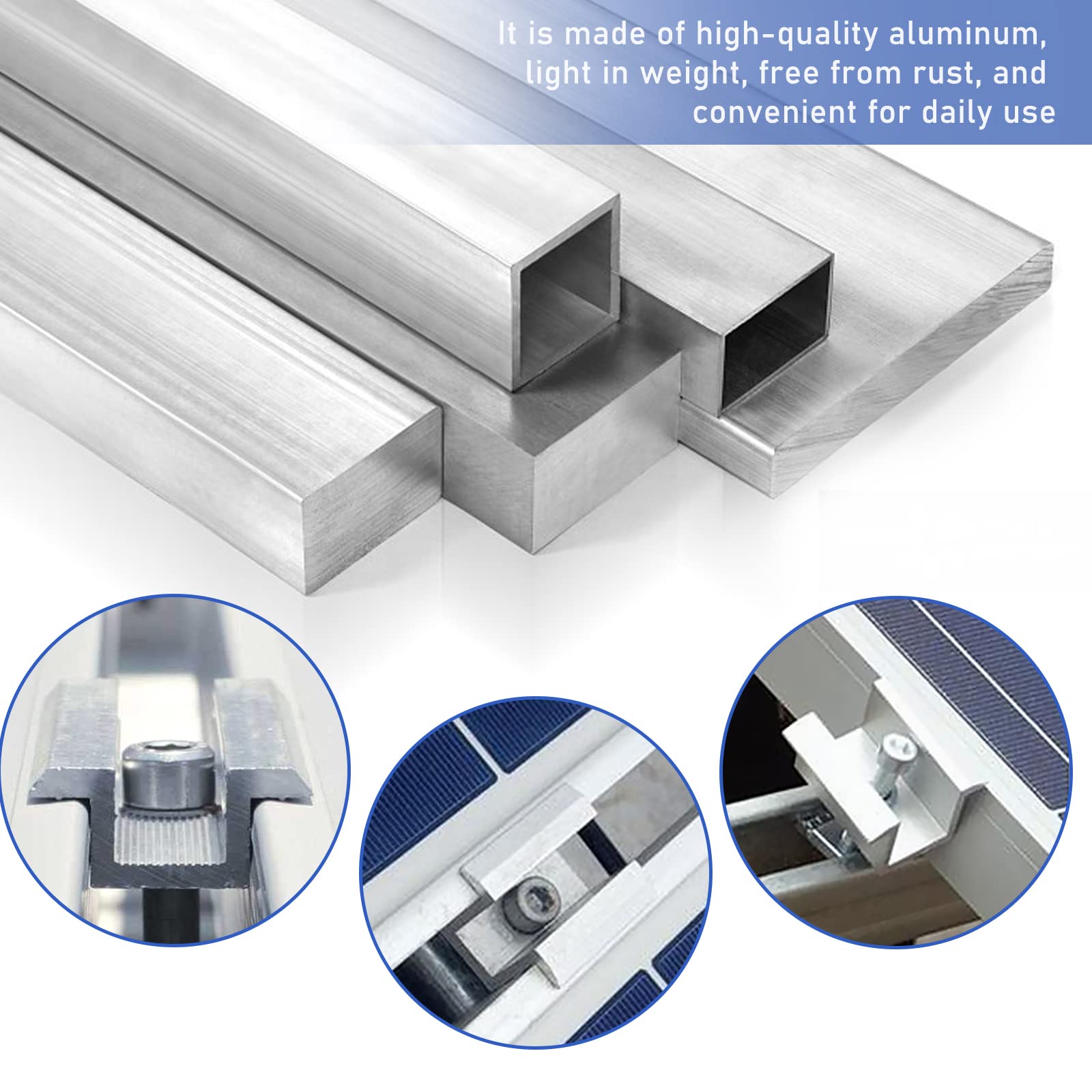 Centrales en Aluminium PV, 12 Pinces pour Panneaux Solaires, Accessoires de Montage pour Hauteur de Module 25-50 mm, Support de Panneau Solaire pour Montage