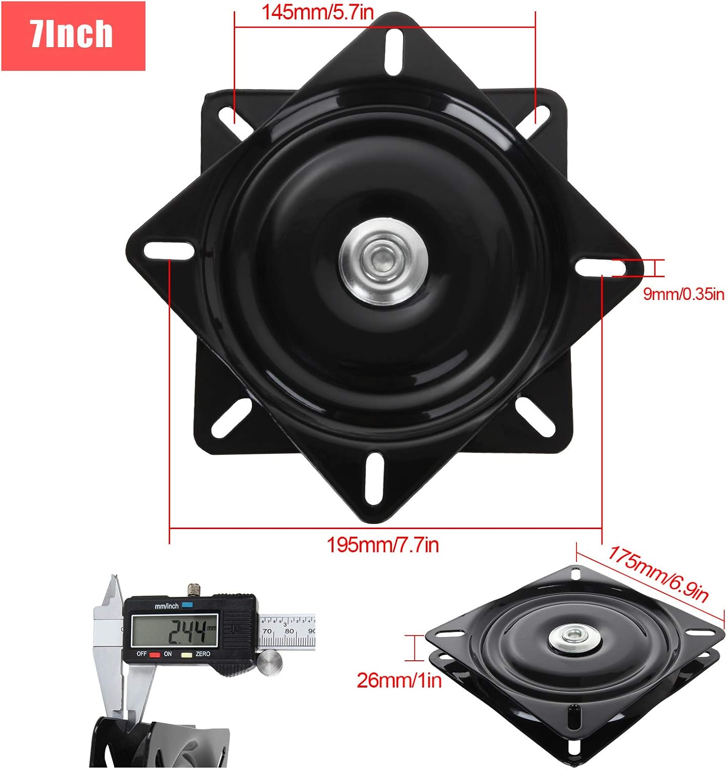 2 Pack 7 inch Bar Stool Swivel Plate 360° Swivel Replacement Seat Swivel Base Square Rotating Swivel Plate for Recliner Chair & Bar Stool with 220 Pound Capacity