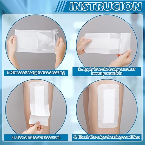 Miniatura 4 de 50 almohadillas adhesivas de gasa con bordes, impermeables, transpirables, vendaje para heridas, bolsas empaquetadas individualmente (4 x 8 pulgadas)