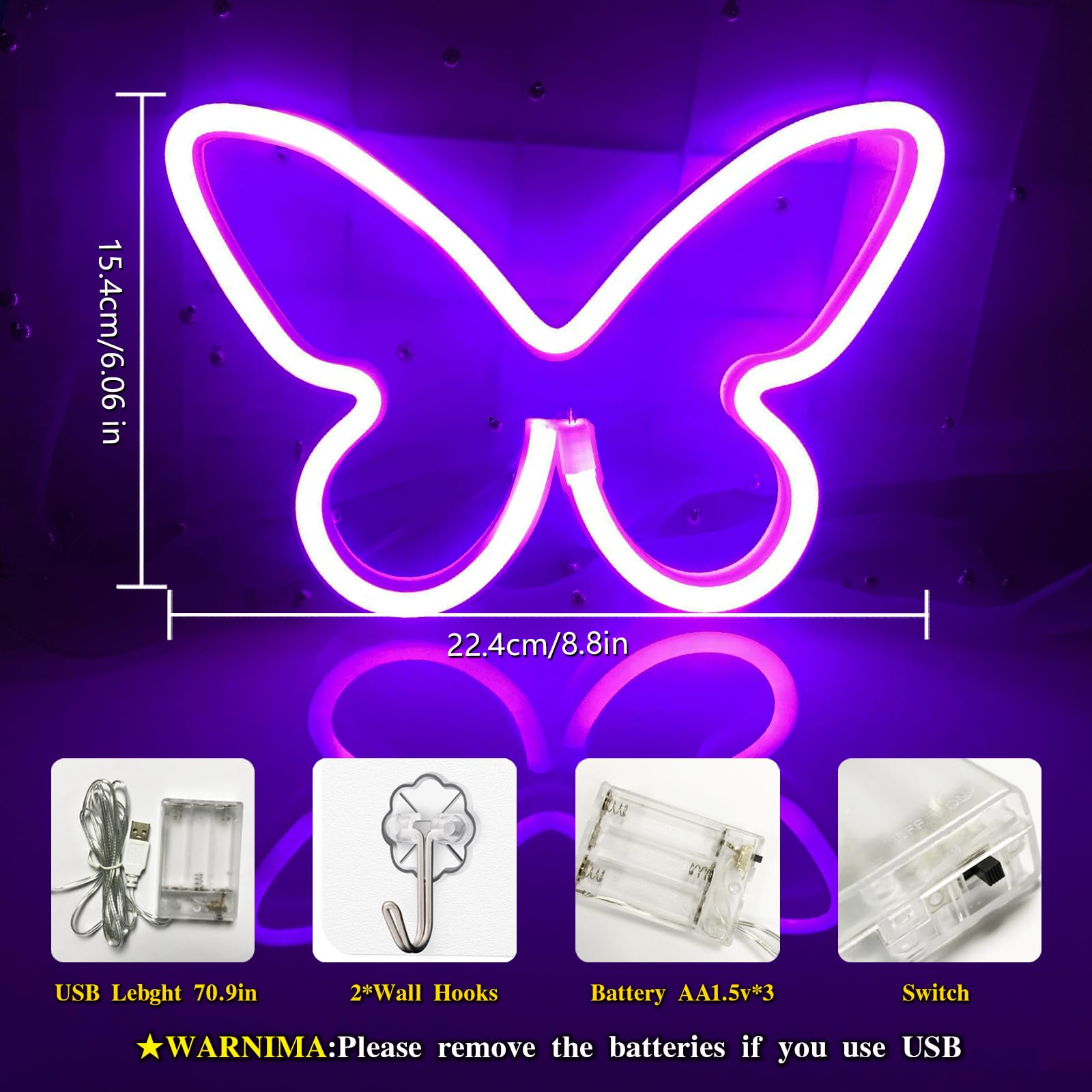 Amazon.co.jp: 蝶々紫LEDネオンマーク、親、子供、友人、恋人に贈る