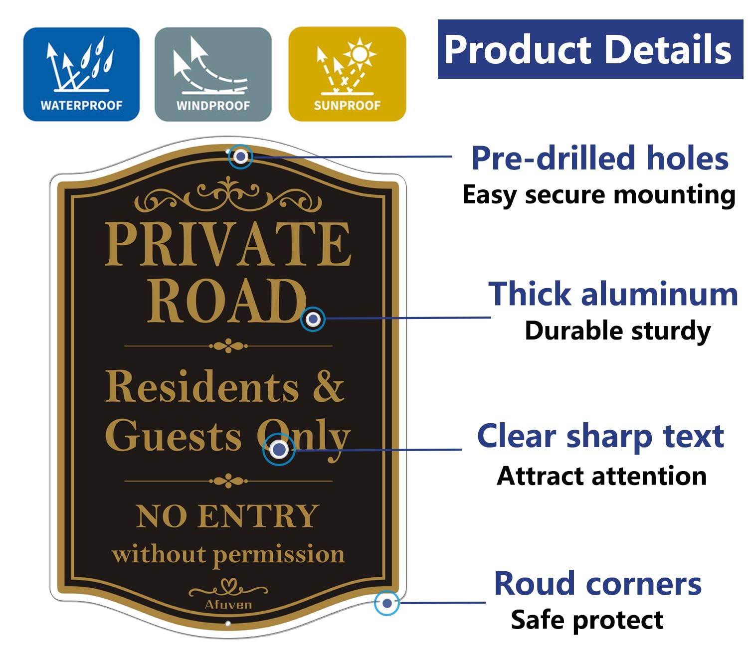 Schild 'Private Straße – Nur Anwohner & Gäste' – 25,4x35,6 Cm, Aluminium, Wetterfest, Mit Befestigungslöchern