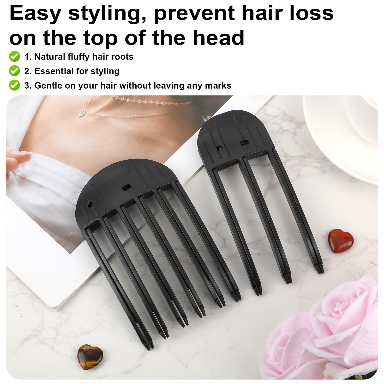2pcs Wind Shaping Styling Combs for Fluffy Bangs Instant Hair Root Lifting Clips Easy High Crown Volume Tools Volumizing Hair Clips for Women's Natural Voluminous Looks(Black) - Image 3