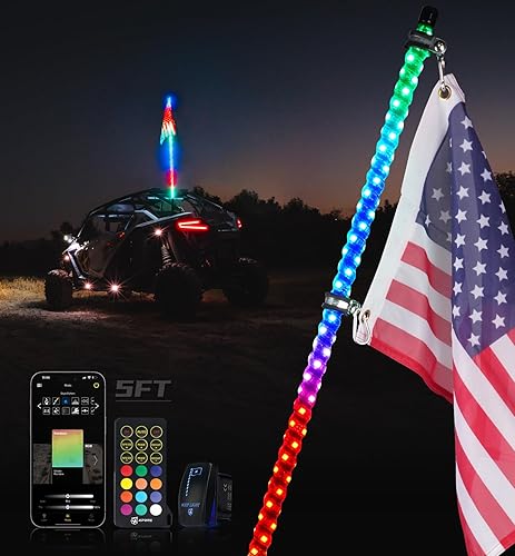 Miniatura 8 de Xprite 2 luces LED en espiral RGBW de 3 pies con base de resorte, aplicación y control remoto, luces de freno de marcha atrás, antena de